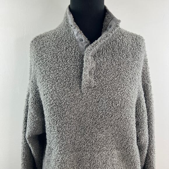 SKIMS Gray Sweatshirt Fuzzy Sherpa Collared Snap-Button Size S/M Small/Medium - Picture 2 of 8